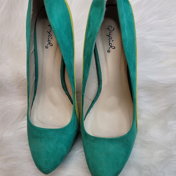Qupid Shoes - Qupid Green Orange Lime Green Six inch Heels